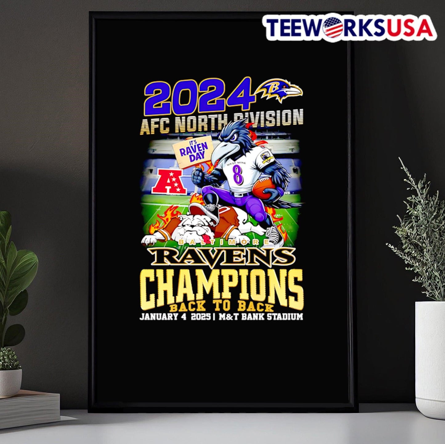 2024 AFC North Division Baltimore Ravens Champions back to back mascot shirt