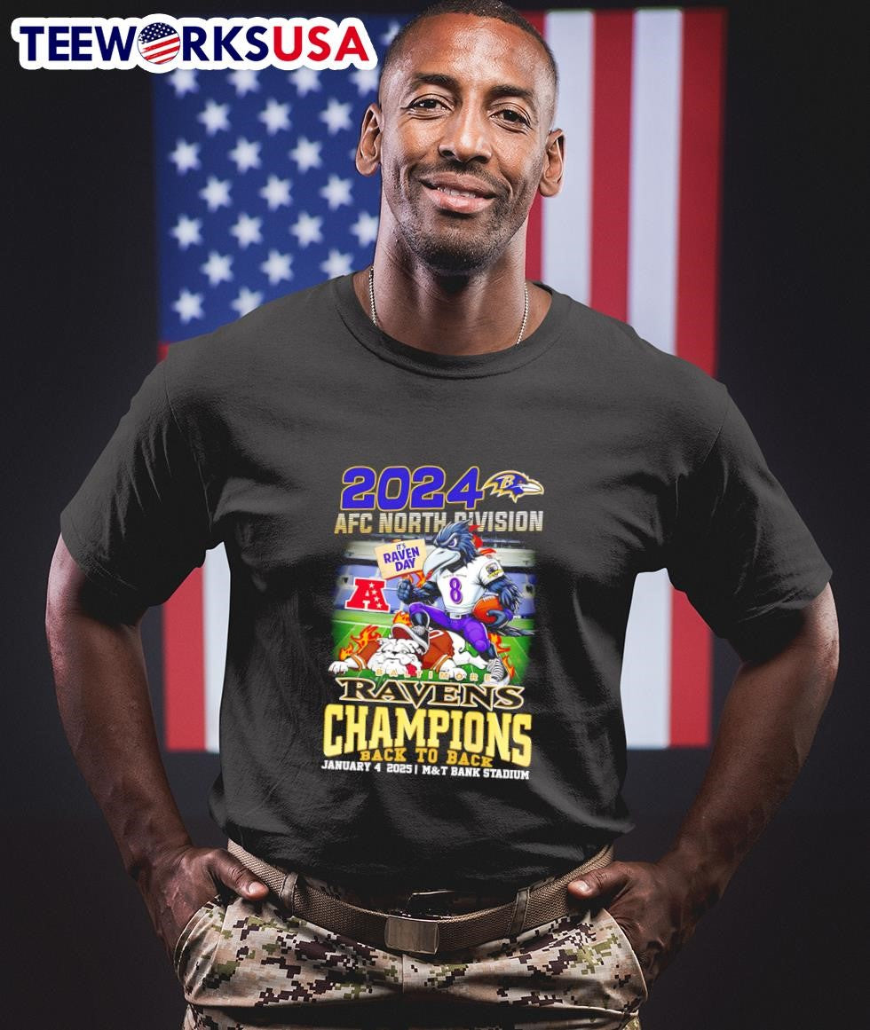 2024 AFC North Division Baltimore Ravens Champions back to back mascot shirt