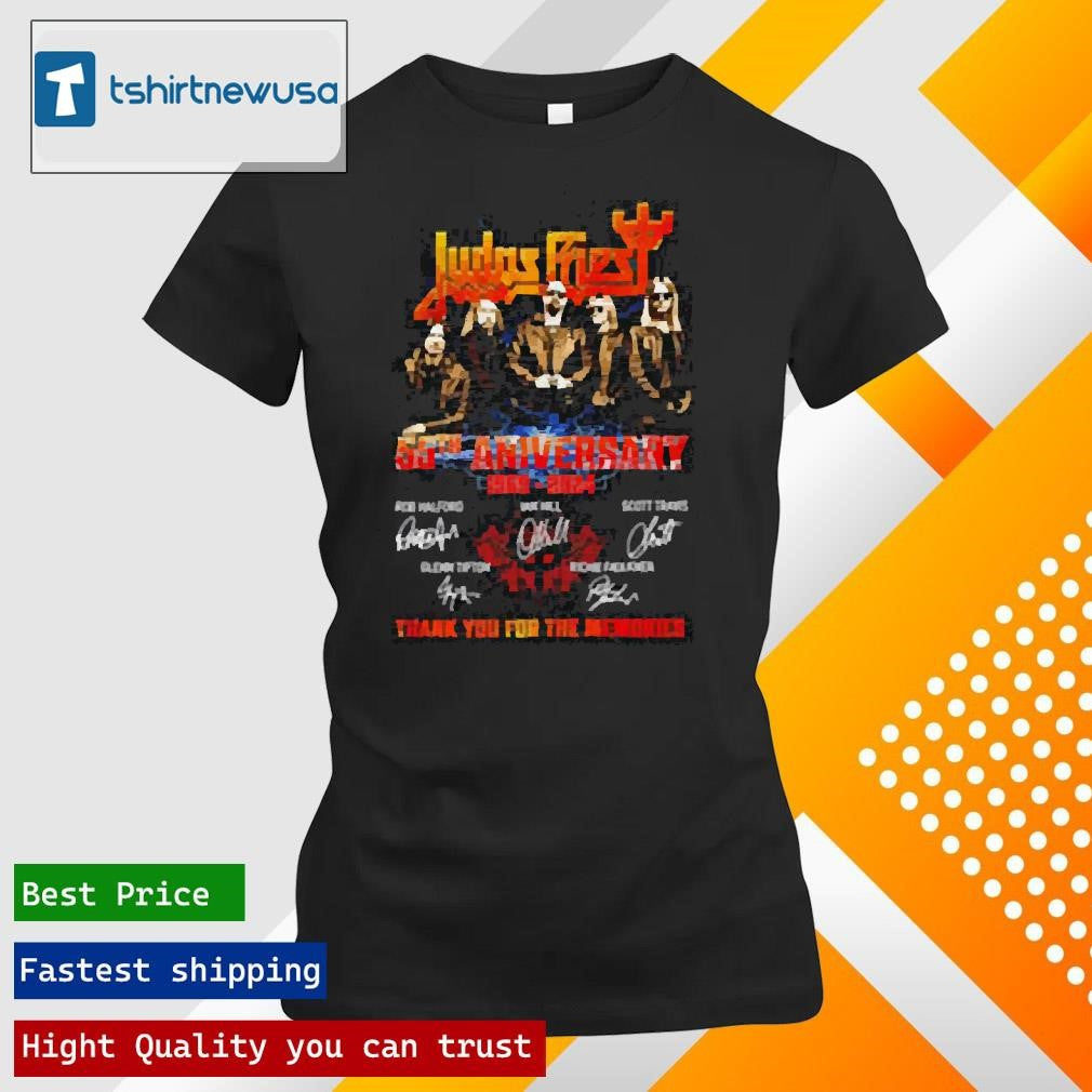 Funny Judas Priest 55th Anniversary 1969 2024 Rob Halford Ian Hill Scott Travis Glenn Tipton and Richie Faulkner Signatures T-shirt