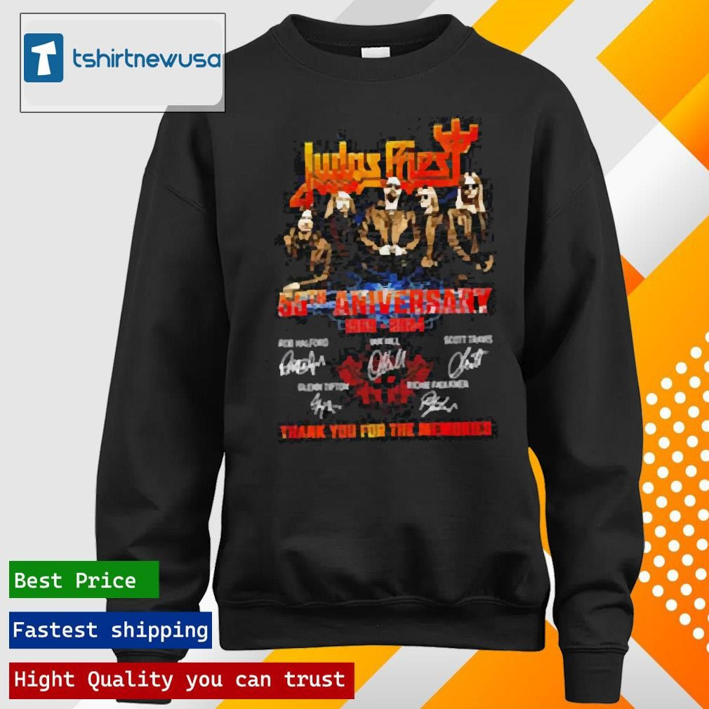 Funny Judas Priest 55th Anniversary 1969 2024 Rob Halford Ian Hill Scott Travis Glenn Tipton and Richie Faulkner Signatures T-shirt