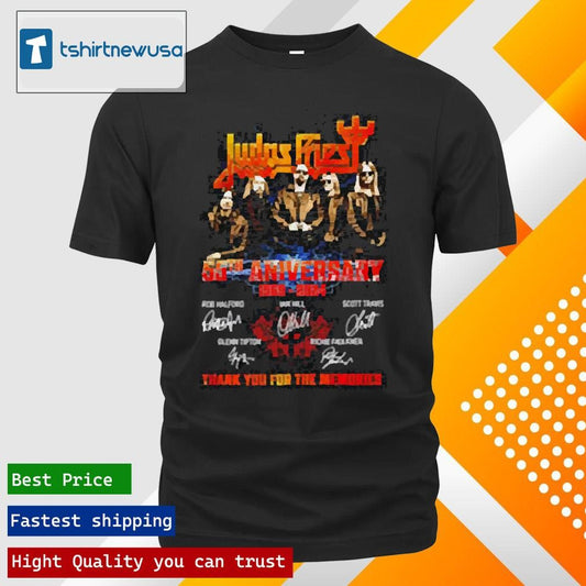 Funny Judas Priest 55th Anniversary 1969 2024 Rob Halford Ian Hill Scott Travis Glenn Tipton and Richie Faulkner Signatures T-shirt