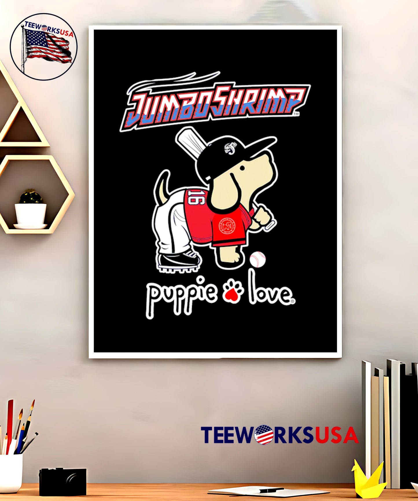 Jumbo Shrimp Puppie Love Baseball shirt