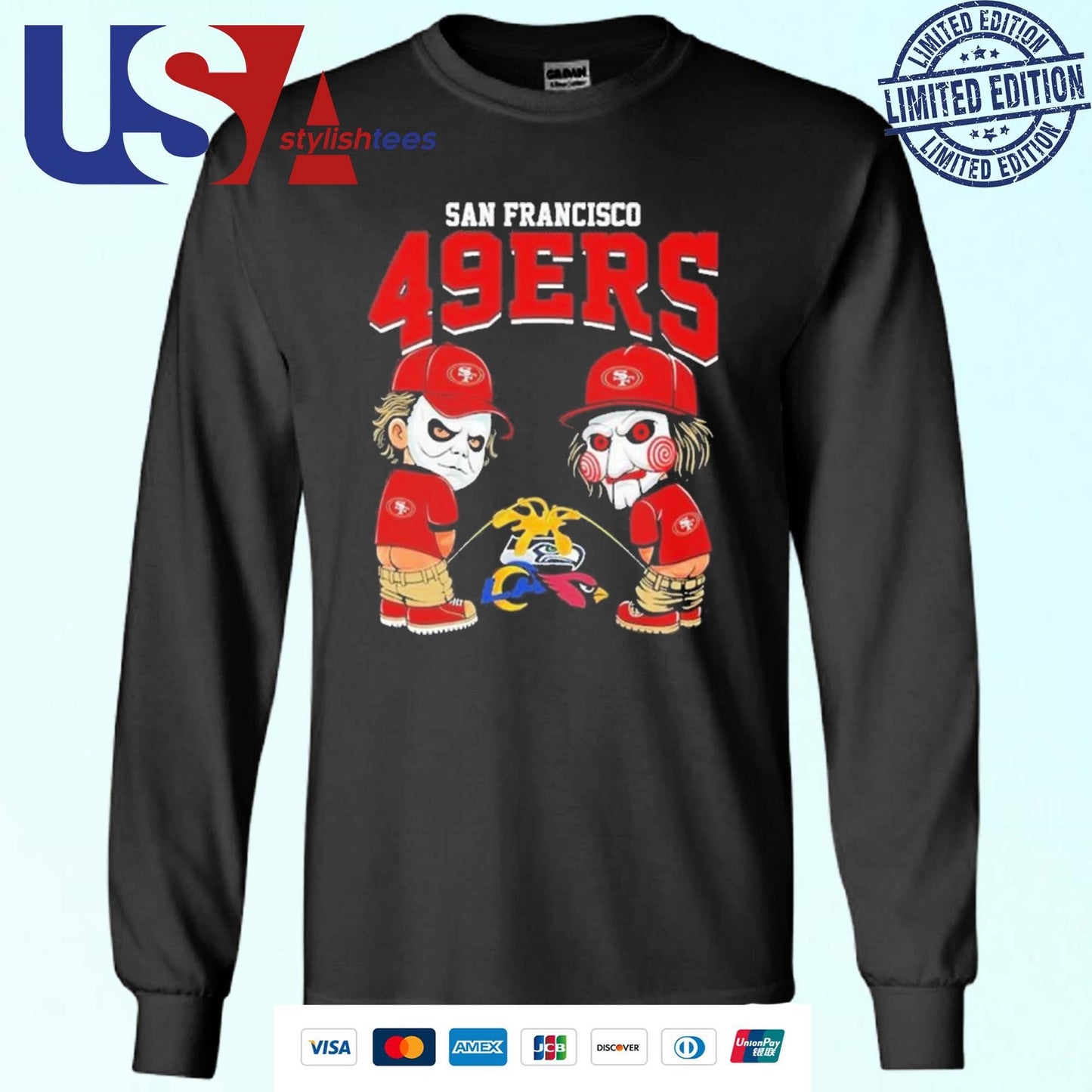 Michael Myers And Billy The Puppet X San Francisco 49ers Pee On NFL Teams Halloween 2024 Shirt