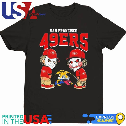 Michael Myers And Billy The Puppet X San Francisco 49ers Pee On NFL Teams Halloween 2024 Shirt