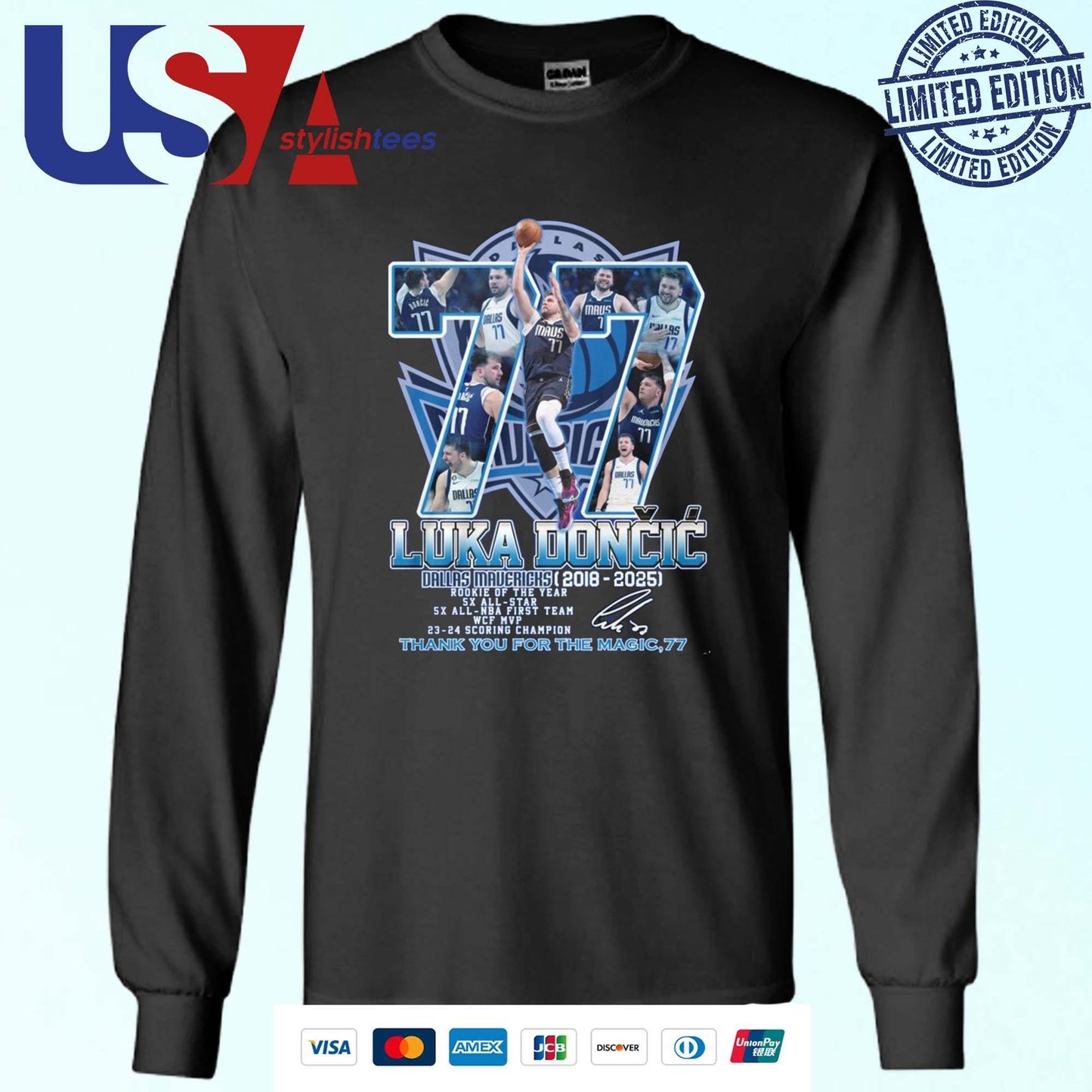 Number 77 Luka Dončić X Dallas Mavericks NBA 2018-2025 Thank You For The Magic,77 Signature Shirt