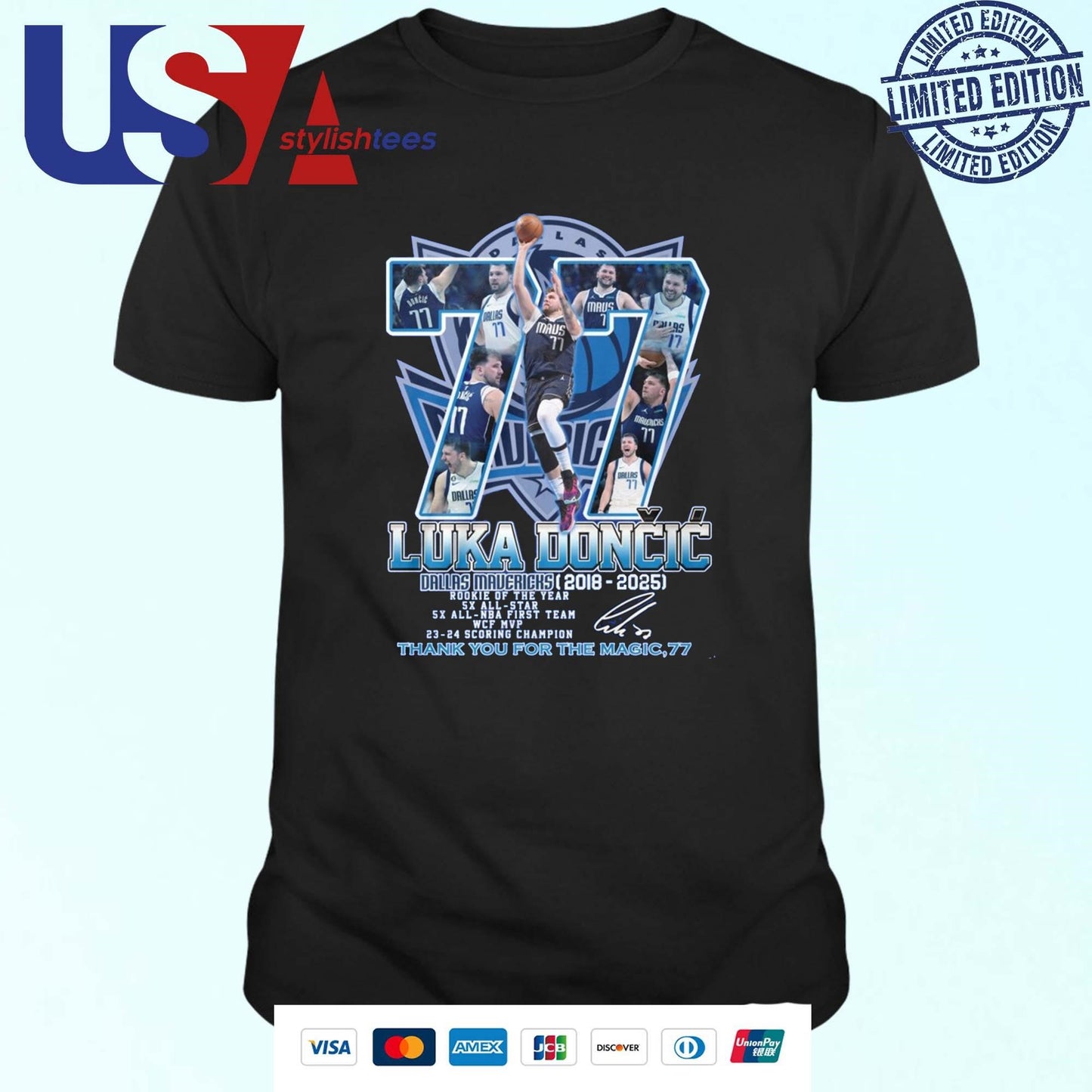 Number 77 Luka Dončić X Dallas Mavericks NBA 2018-2025 Thank You For The Magic,77 Signature Shirt