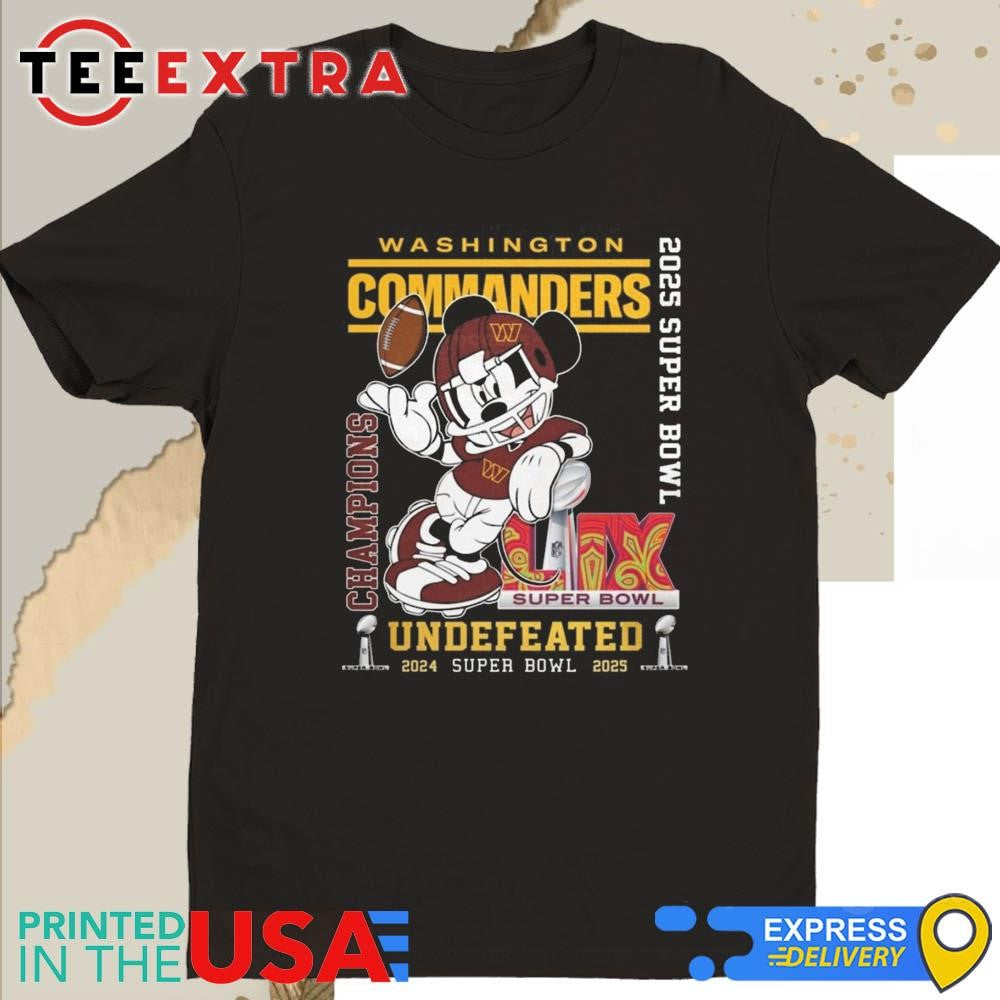 Official Mickey Mouse Washington Commanders NFL Undefeated 2024-2025 Super Bowl Champions Shirt