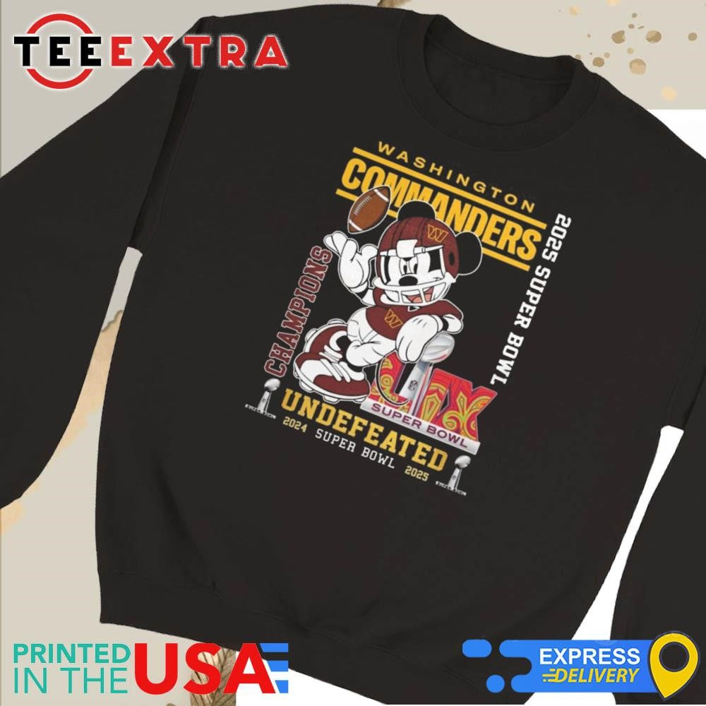 Official Mickey Mouse Washington Commanders NFL Undefeated 2024-2025 Super Bowl Champions Shirt