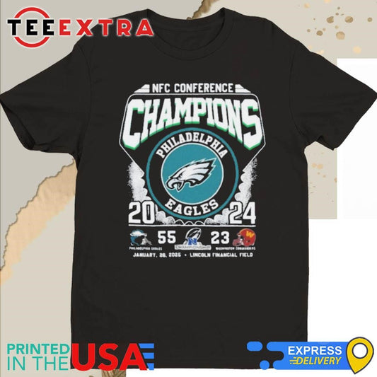 Official Philadelphia Eagles 2024 NFC Conference Champions 55 23 Score Shirt