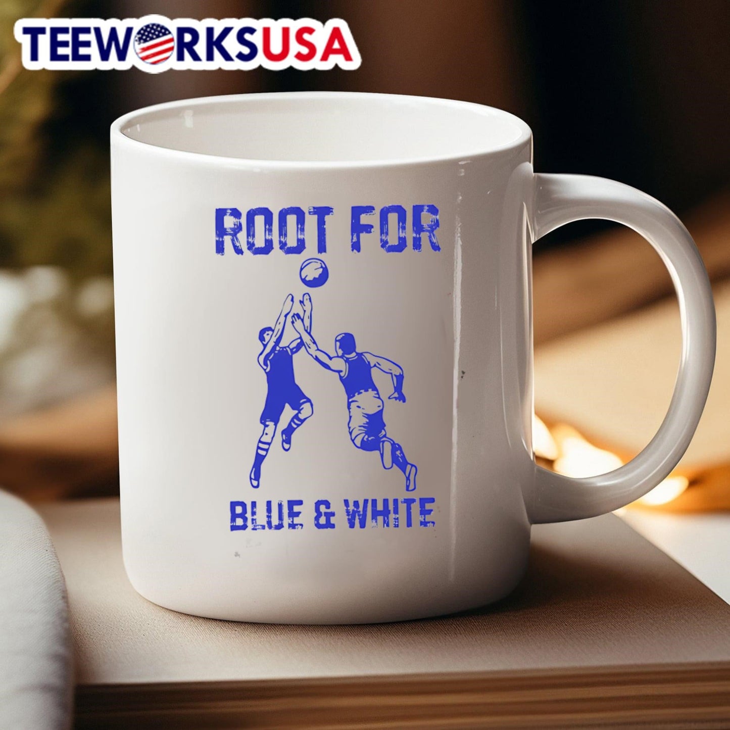 Root for the blue and white shirt