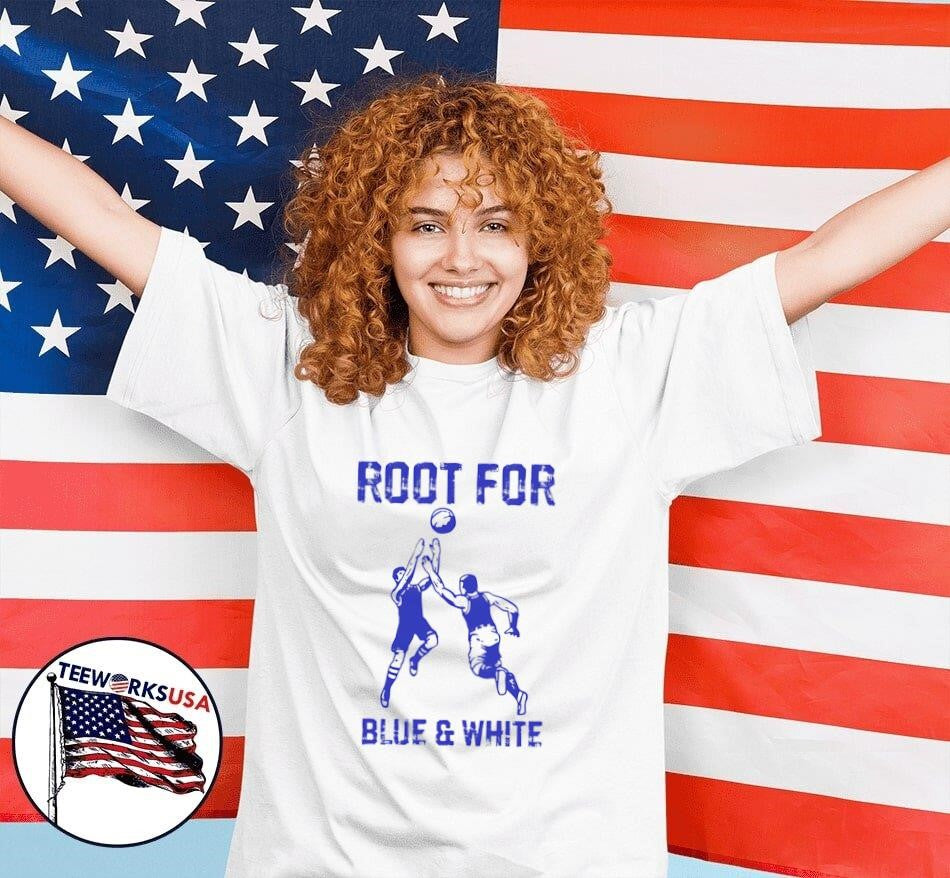 Root for the blue and white shirt