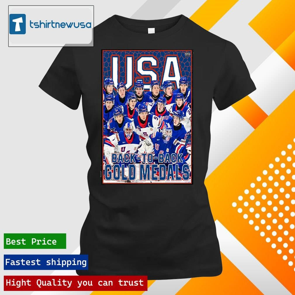 Top The USA Hockey Is Golden Medals Back To Back NHL Poster 2025 T-Shirt