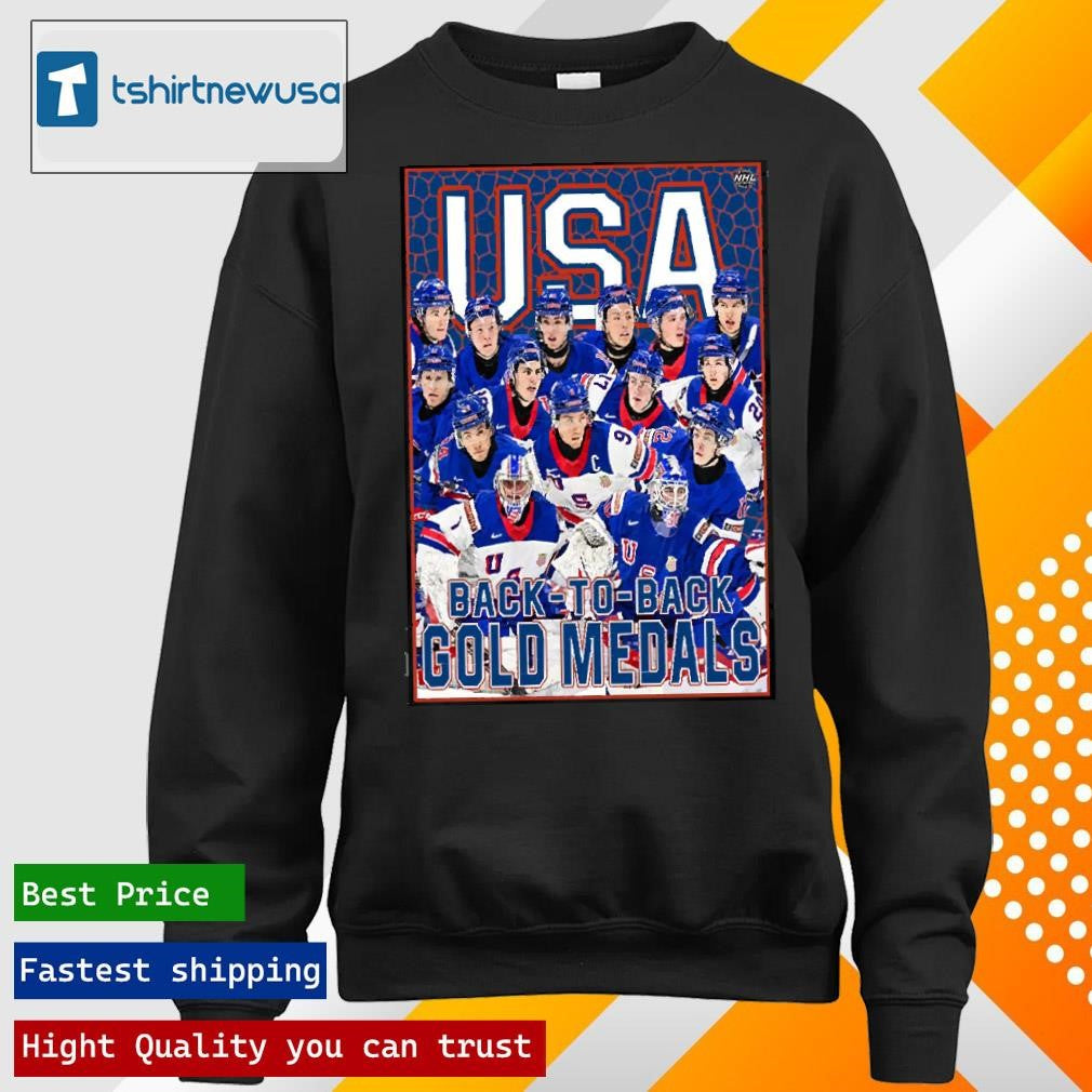 Top The USA Hockey Is Golden Medals Back To Back NHL Poster 2025 T-Shirt