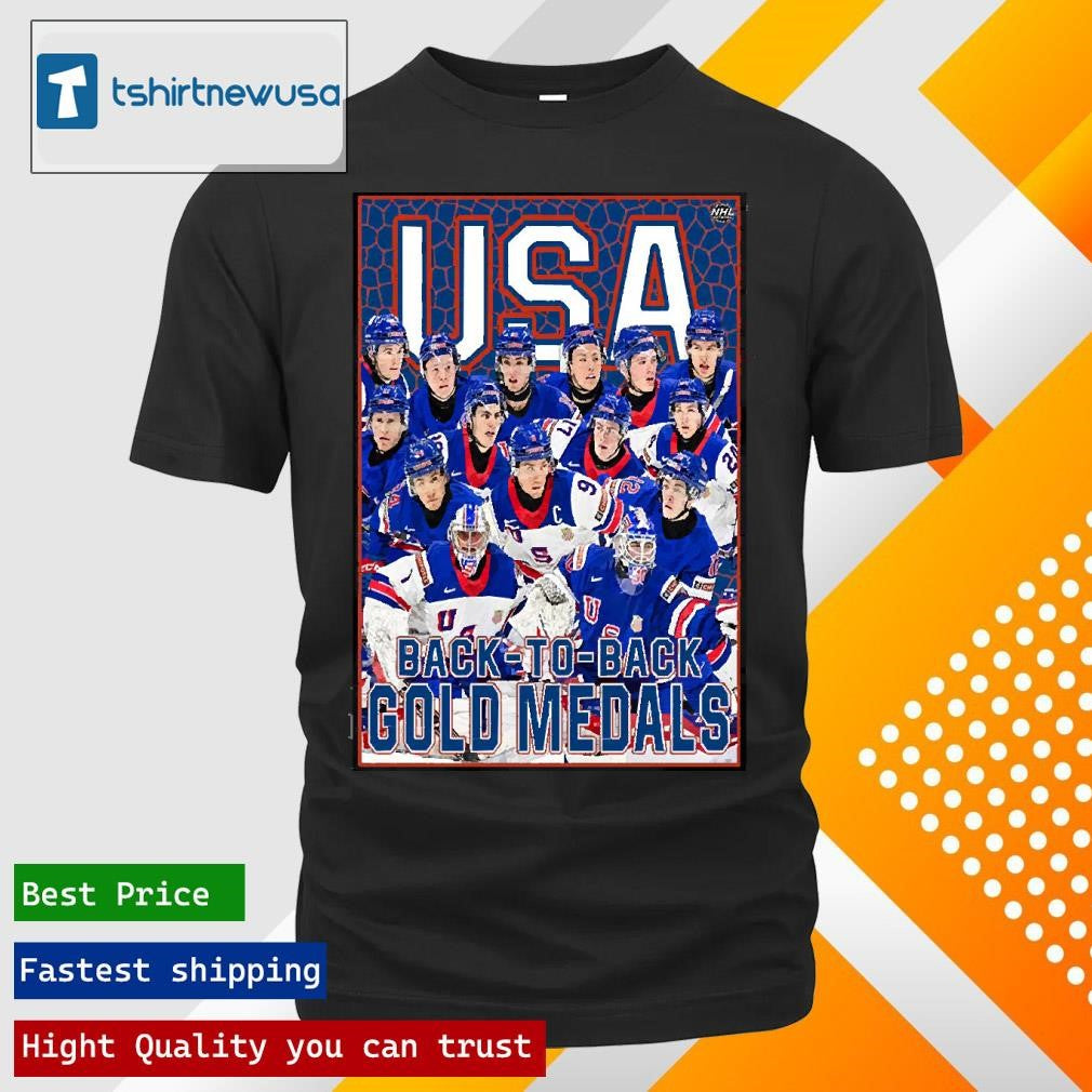 Top The USA Hockey Is Golden Medals Back To Back NHL Poster 2025 T-Shirt