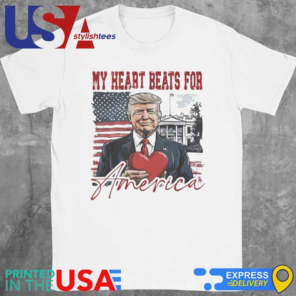 Trump Valentine My Heart Beats for America 2025 T-shirt