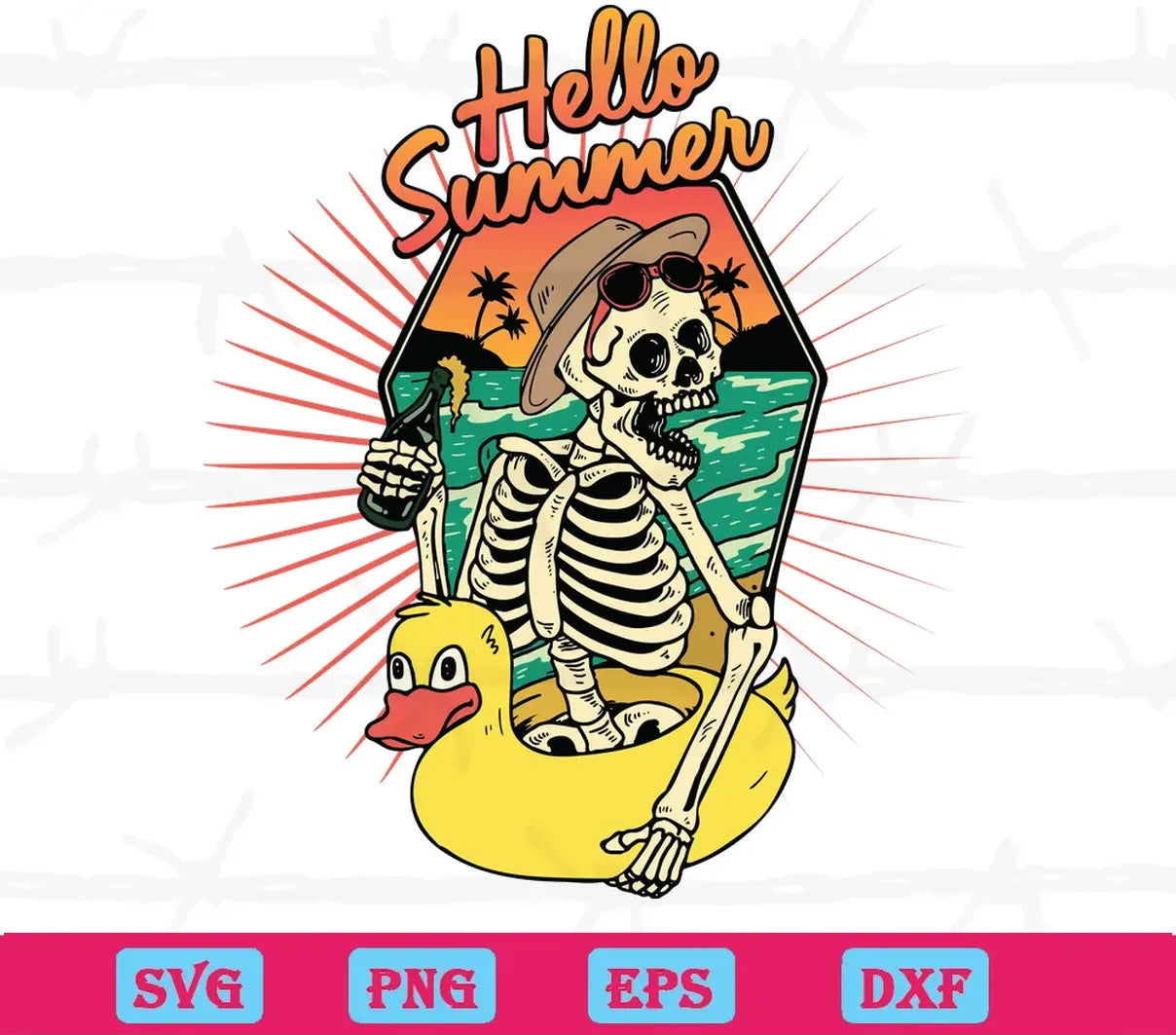 Hello Summer Funny Skeleton, Premium Svg Files