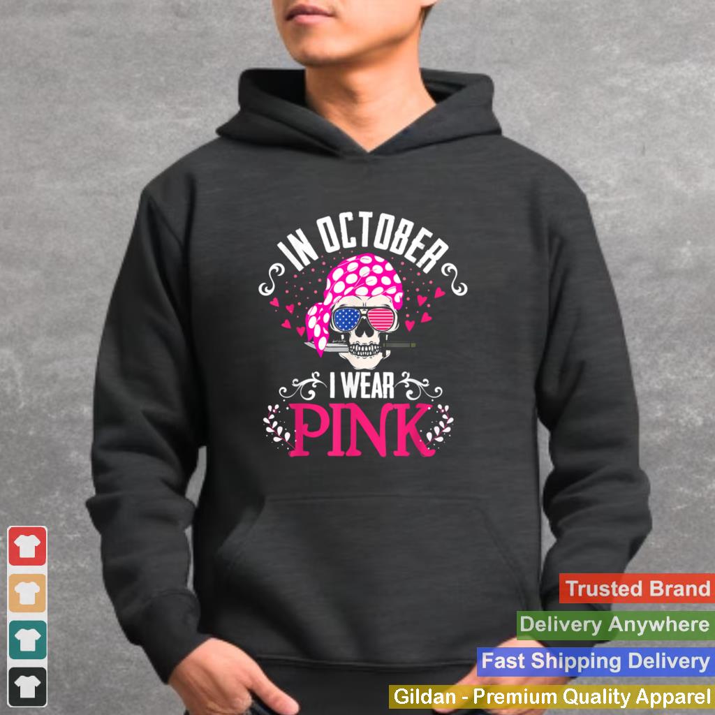 In October I Wear Pink Scarf Skull Breast Cancer Awareness T Shirt