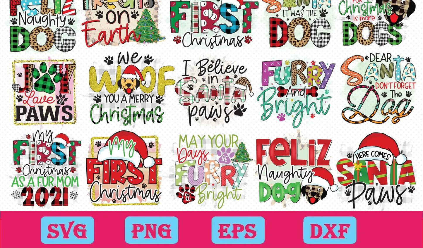 30 Designs Christmas Dog Sublimation Bundle Png, Christmas Png