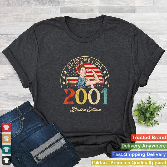 Awesome Since 2001 Vintage 2001 21st Birthday 21 Years Old T Shirt B09VYV5JZZ