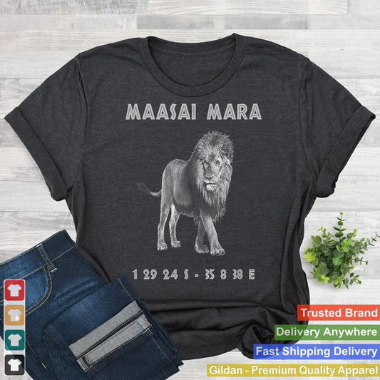 Maasai Mara Coordinates Lion T-Shirt For Nature Lovers