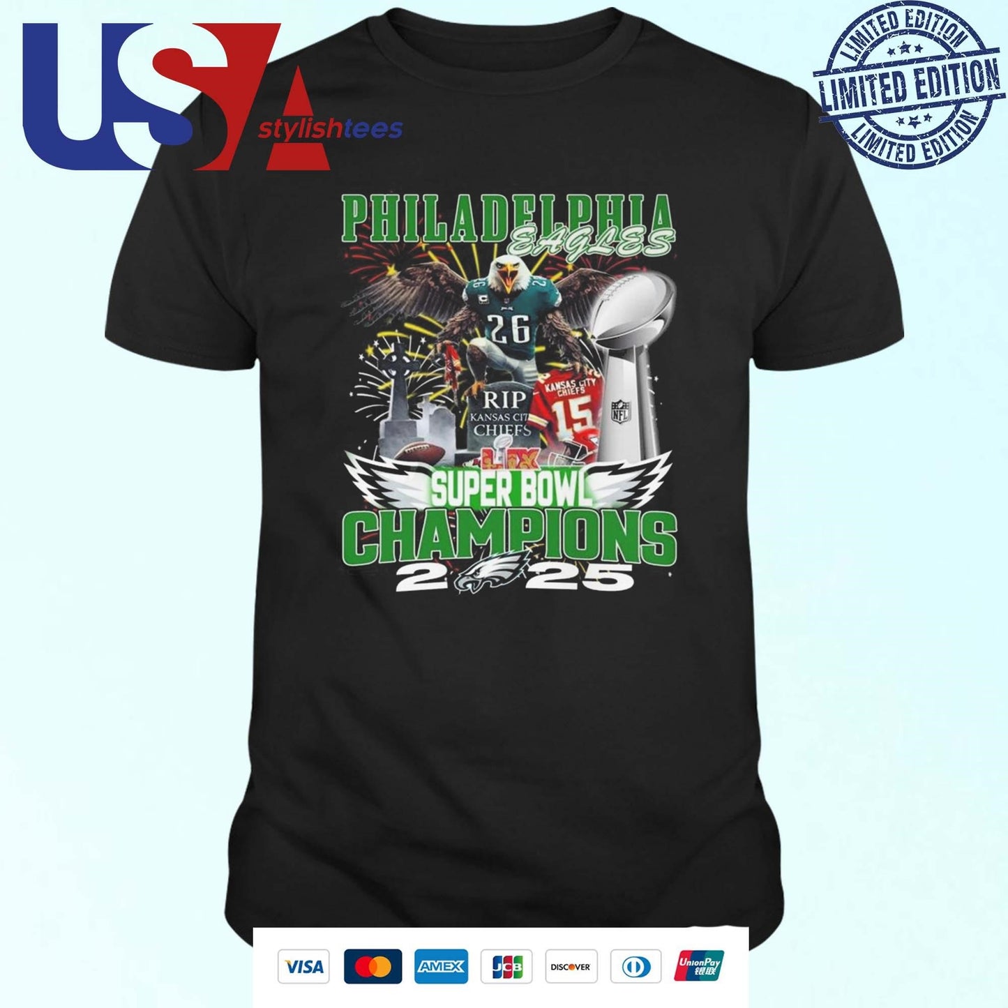 Philadelphia Eagles Super Bowl LIX Champions 2025 Rip Kansas City Chiefs Shirt