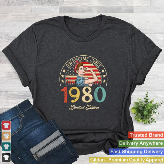 Awesome Since 1980 Vintage 1980 42nd Birthday 42 Years Old T Shirt B09VYSNBD1