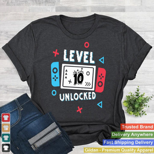 Level 10 Unlocked 10th Video Gamer Birthday For Boys Girls