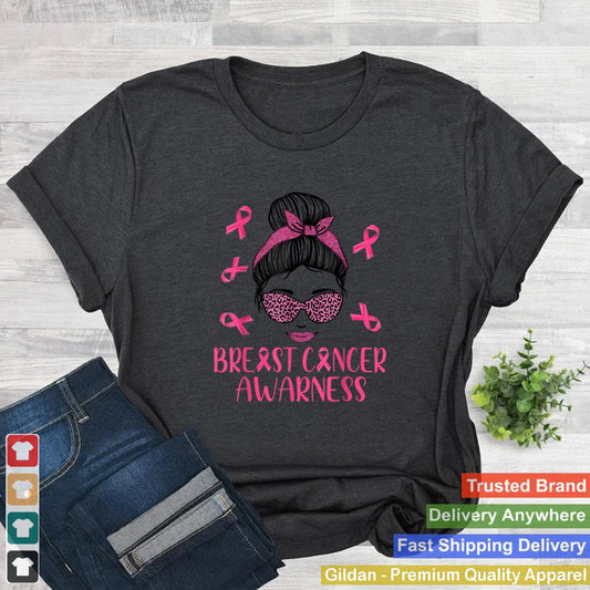 In October We Wear Pink Messy Bun Breast Cancer Awareness T Shirt