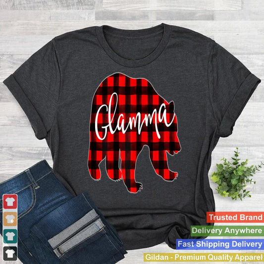 Womens Red Plaid Glamma Bear Matching Family Christmas Eve Buffalo