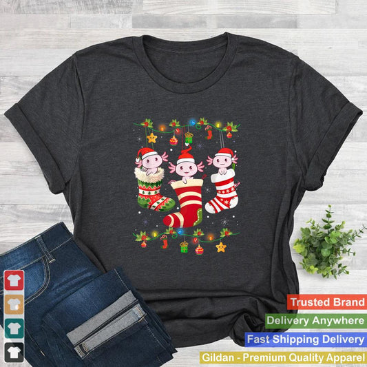 Axolotl Socks Christmas Light Funny Family Pajamas Xmas T Shirt 2