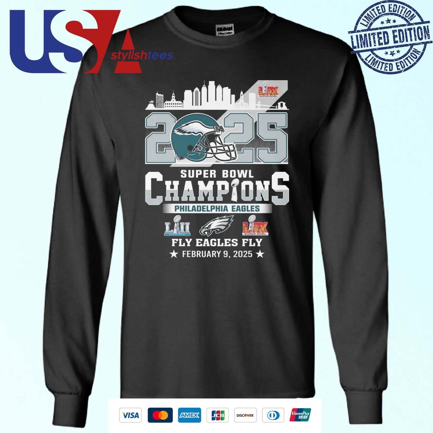 Philadelphia Eagles Super Bowl Champions 2025 Fly Eagles Fly Skylines Feb 9 Shirt