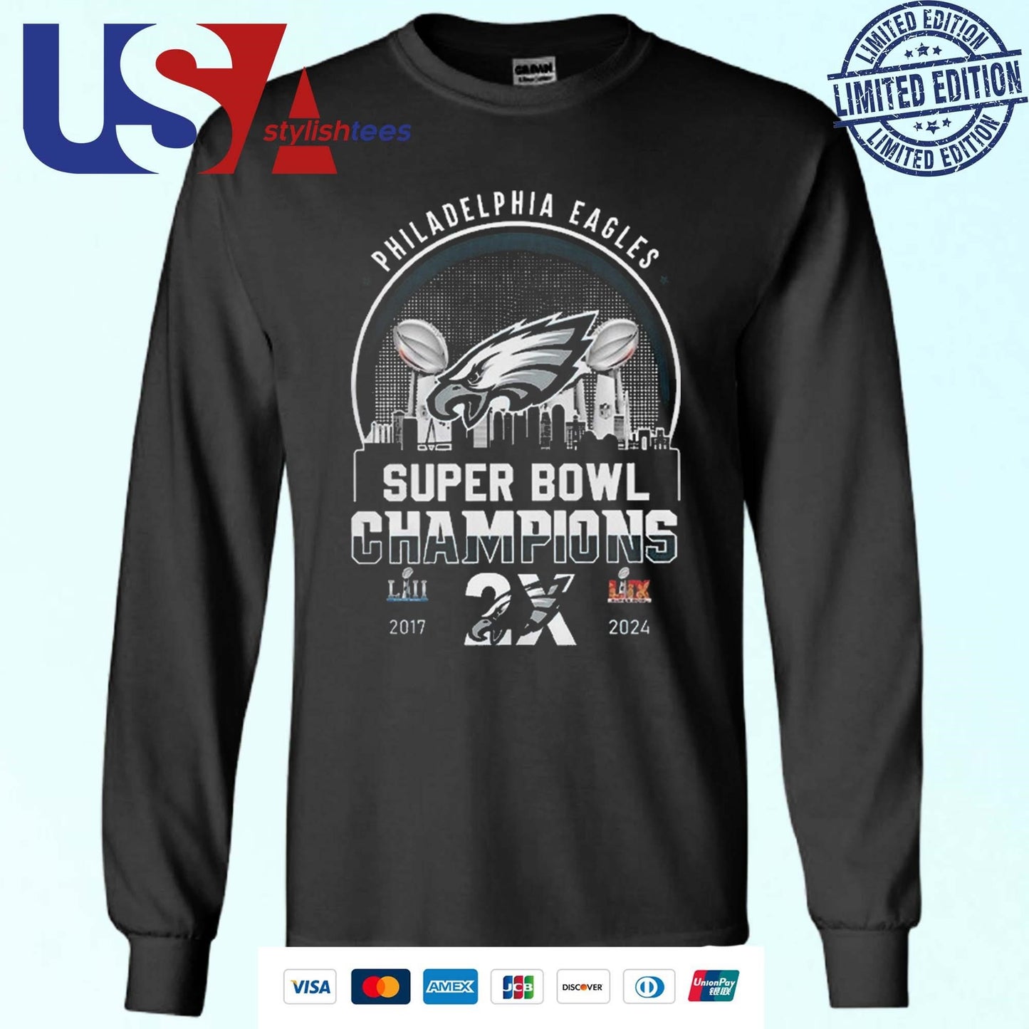 Philadelphia Eagles Super Bowl LIX Champions 2017-2024 Skyline Logo Shirt