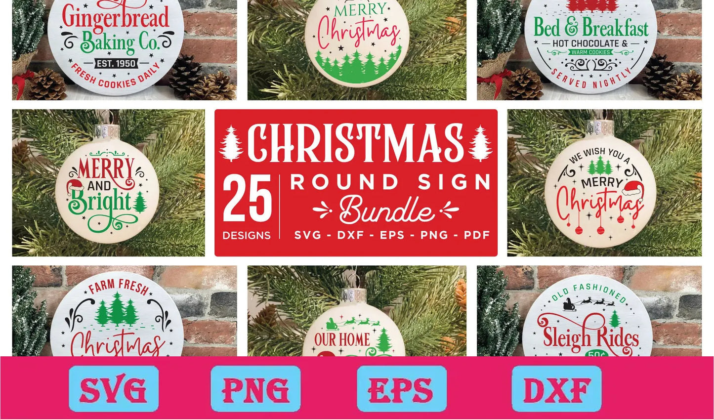 25 Design Christmas Round Sign Svg Bundle