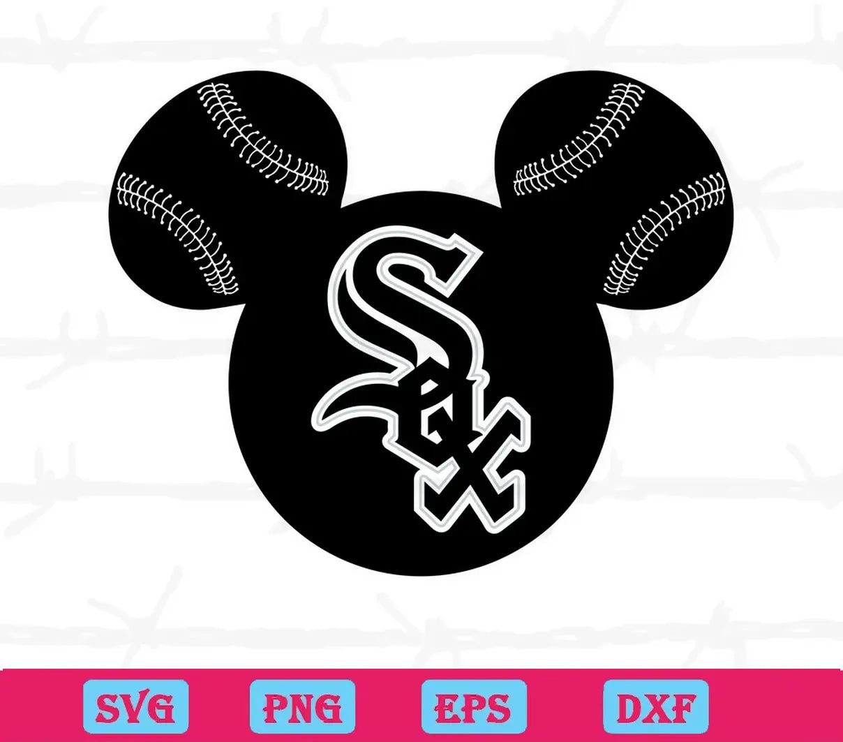 Chicago White Sox Baseball Mickey Mouse Heart, Svg Files