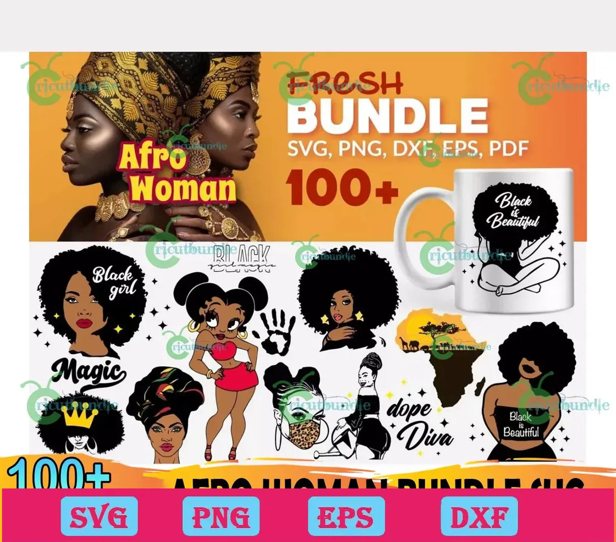 100+ Afro Woman Bundle Svg