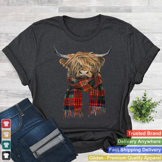 Cute Highland Cow Wearing Buffalo Plaid Scarf Farming Farmer