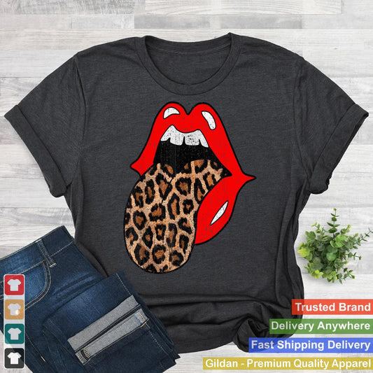 Red Lips Leopard Tongue Shirt Vintage Trendy Animal Print