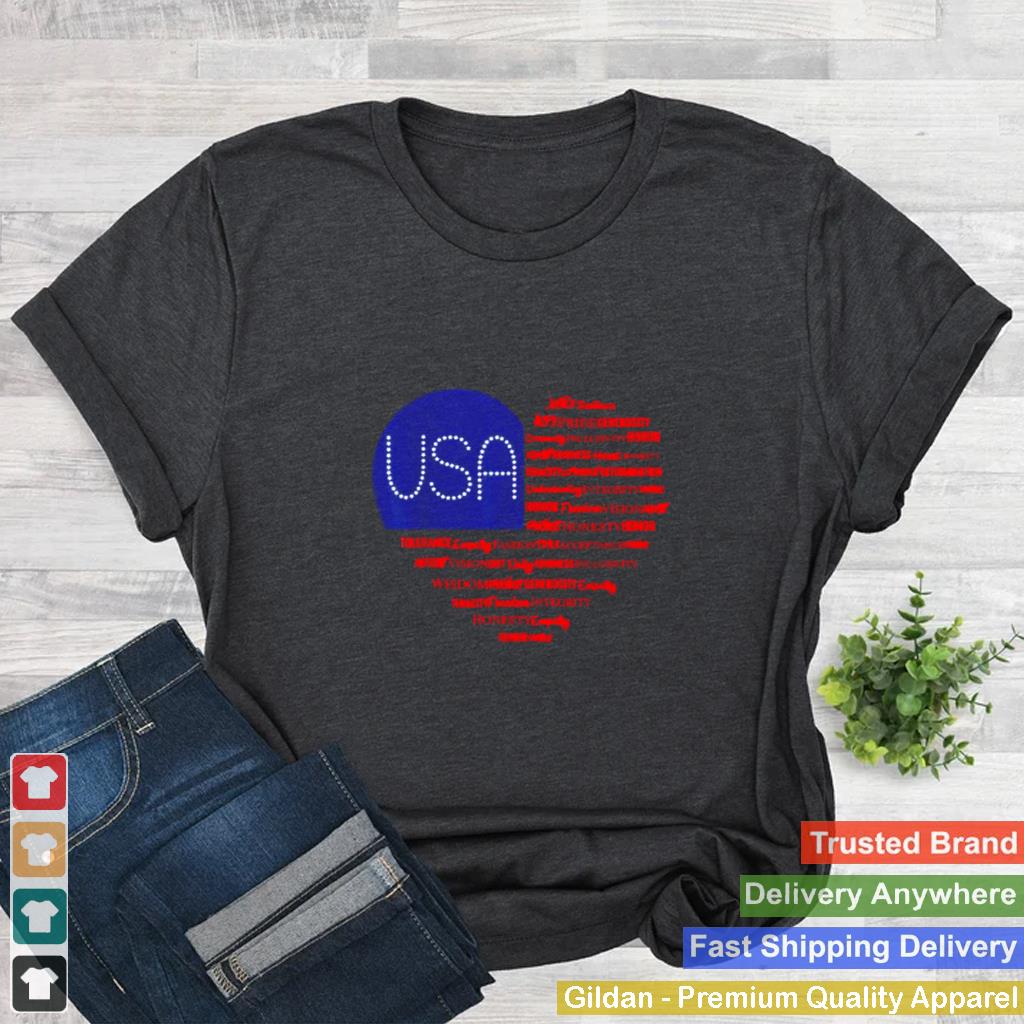 American usa flag love heart 4th of July T Shirt