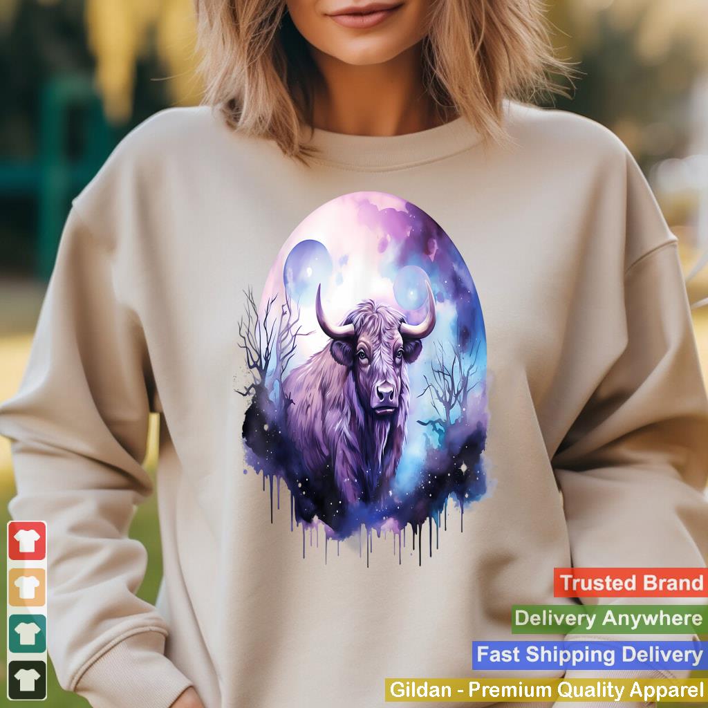 Bison Nature Savanna Buffalo Moon Colorful Artwork Wildlife