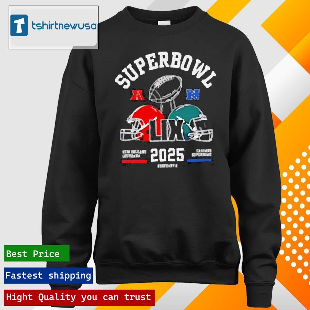 Original Super Bowl Lix Shirt Philadelphia Eagles Vs Kansas City Chiefs Superbowl Championship 2025 T-shirt and Long Sleeved