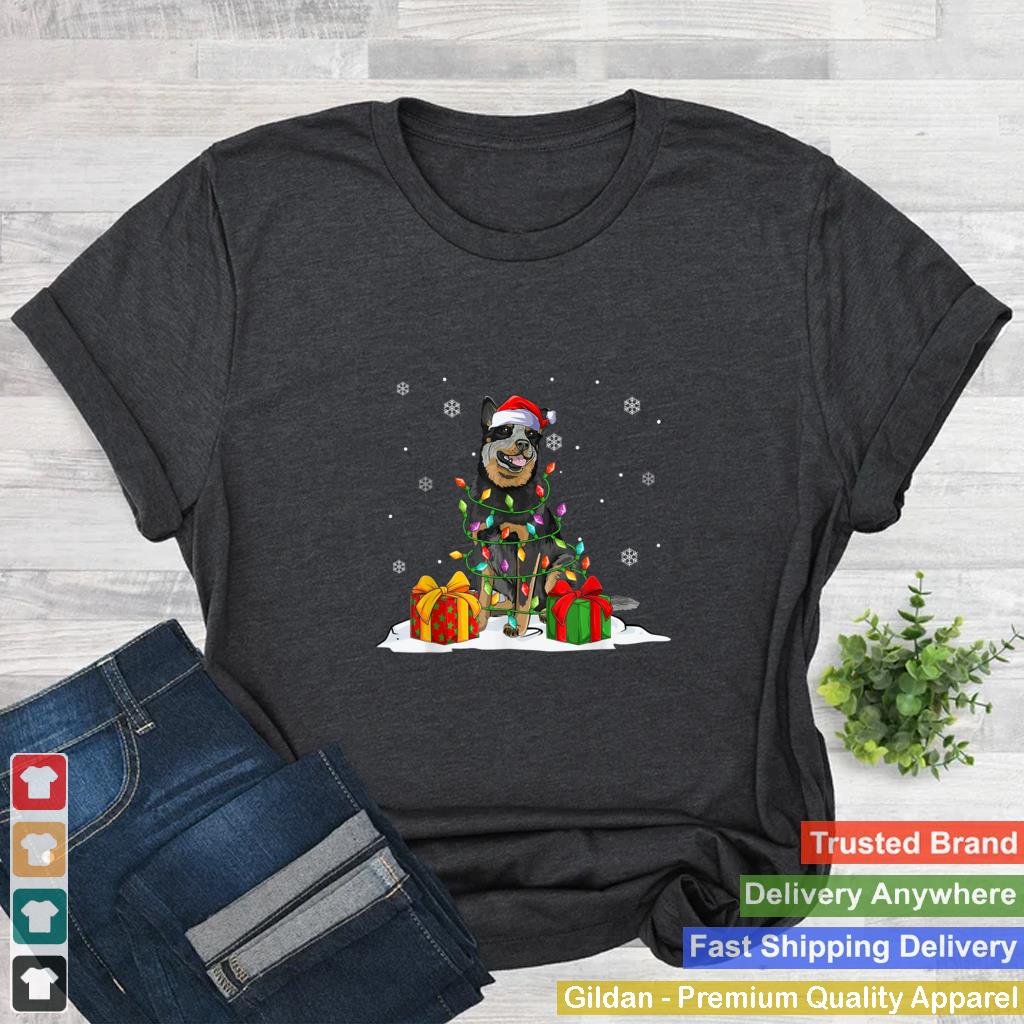 Australian Cattle Dog Santa Christmas Tree Lights Pajama T Shirt