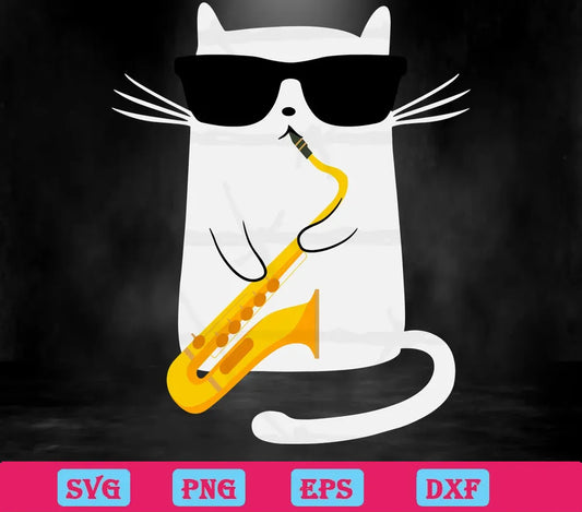 Funny Cat Saxophone Music, Laser Cut Svg Files