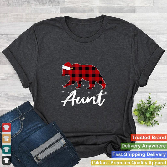 Aunt Bear Women Red Plaid Christmas Pajama Family Mom Gift T Shirt