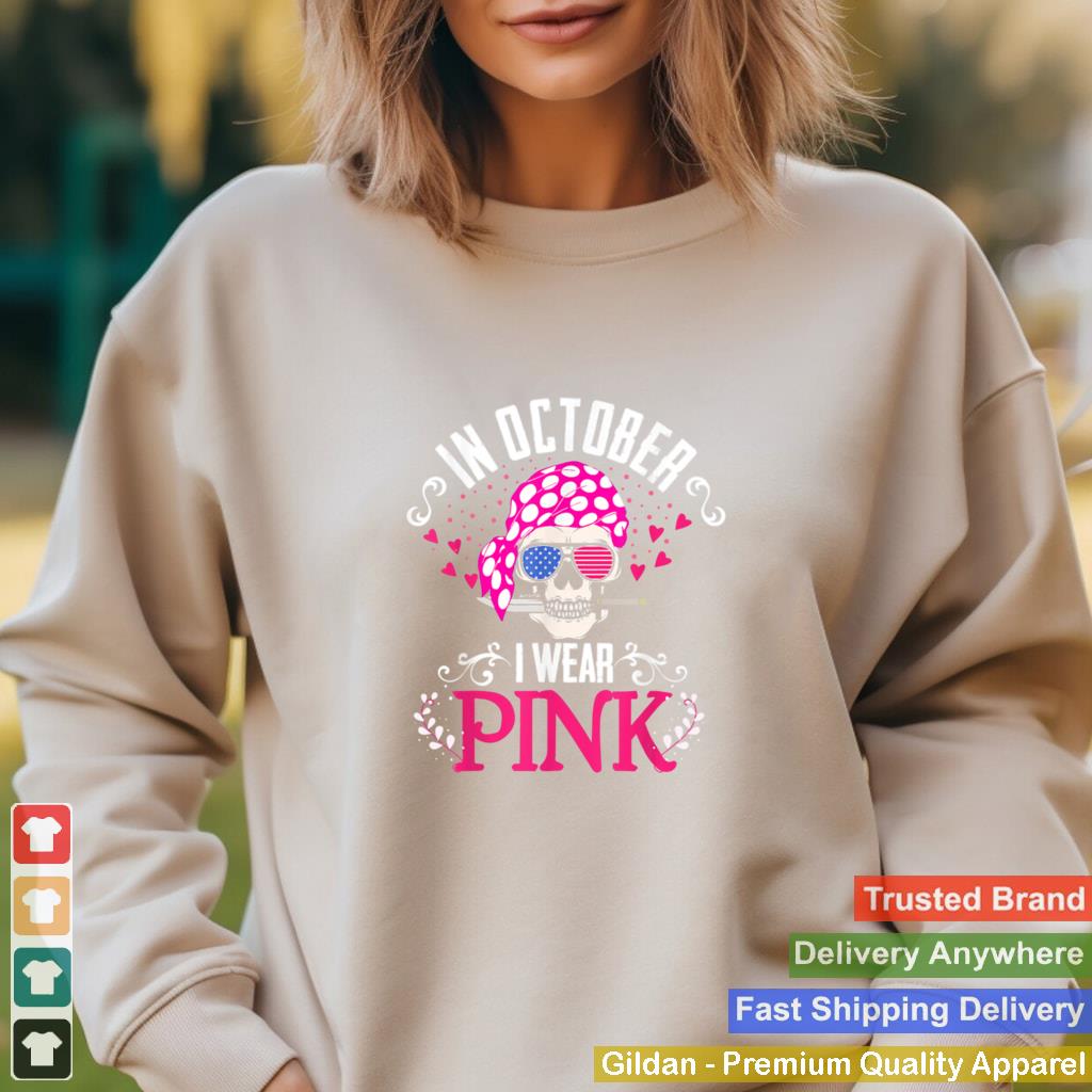 In October I Wear Pink Scarf Skull Breast Cancer Awareness T Shirt