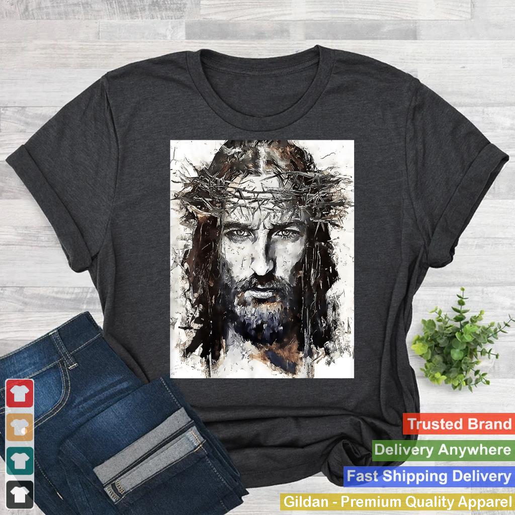 Vintage Art Face Of Jesus On A Cross With Crown Of Thorns