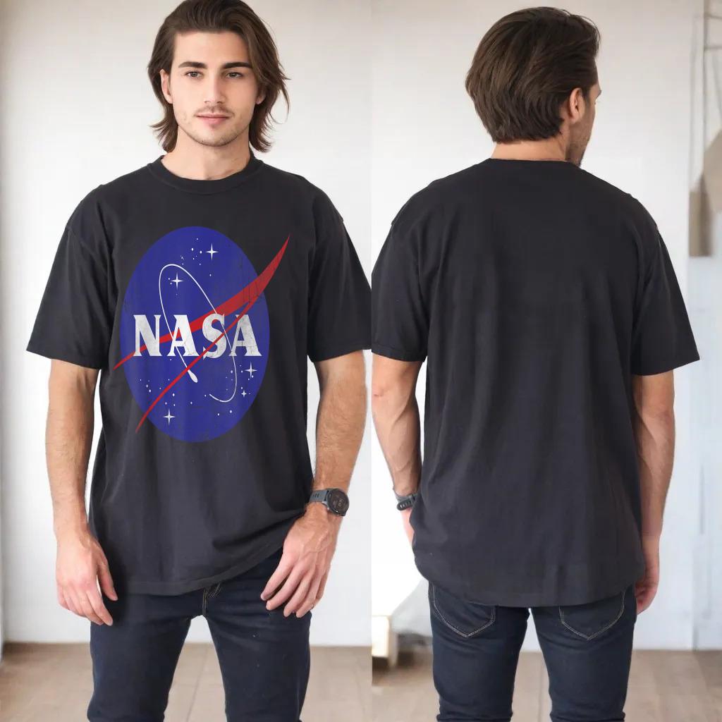 NASA Classic Blue Logo Distressed Vintage Graphic T-Shirt