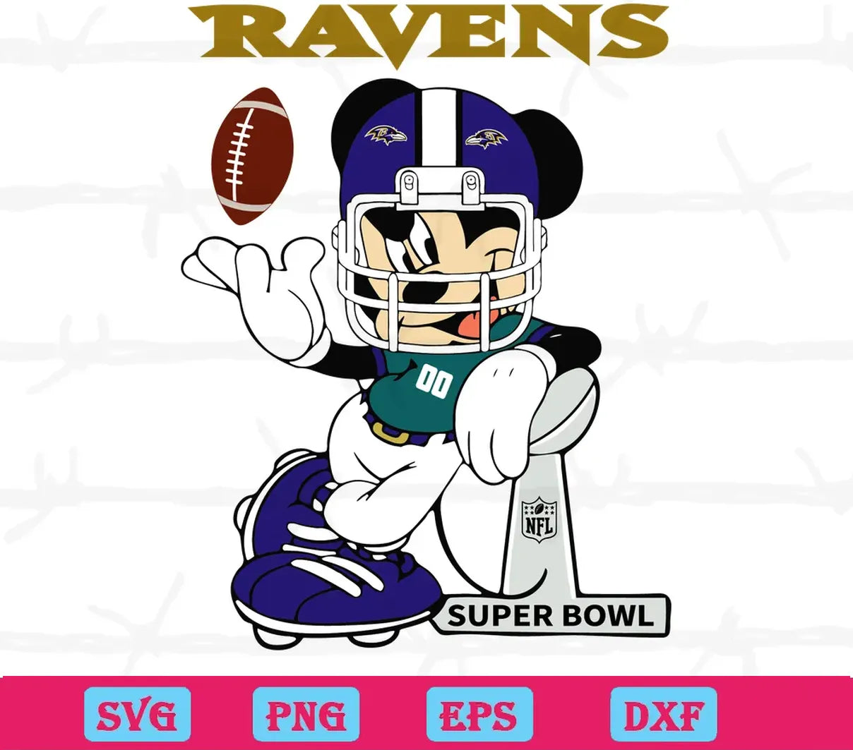 Mickey Mouse Baltimore Ravens, Svg Png Dxf Eps Digital Files