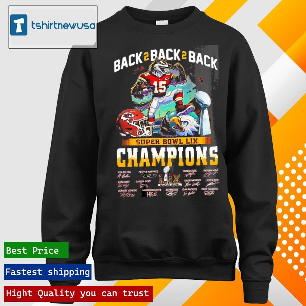 Top Kansas City Chiefs Back 2 Back 2 Back Super Bowl Champions 2025 T Shirt