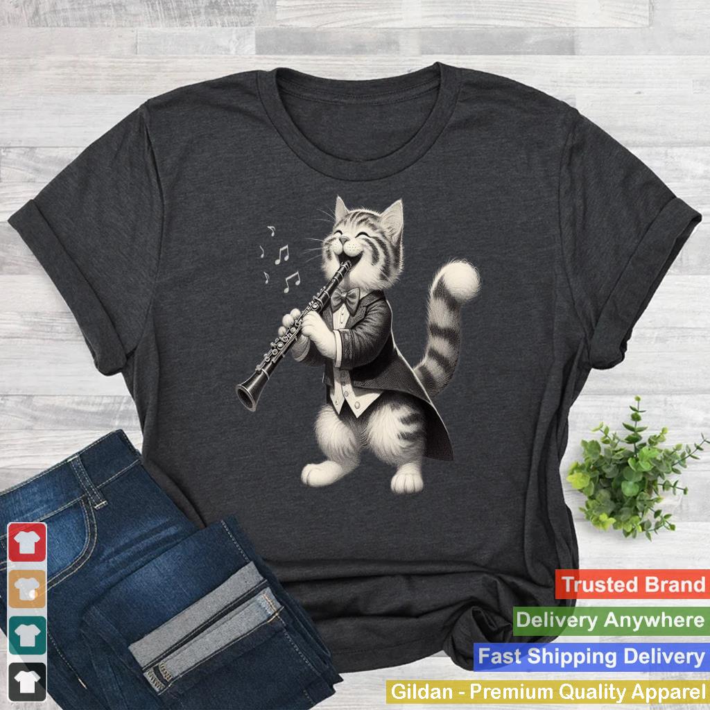 Vintage Cat Playing The Clarinet Music Graphic for Men Women