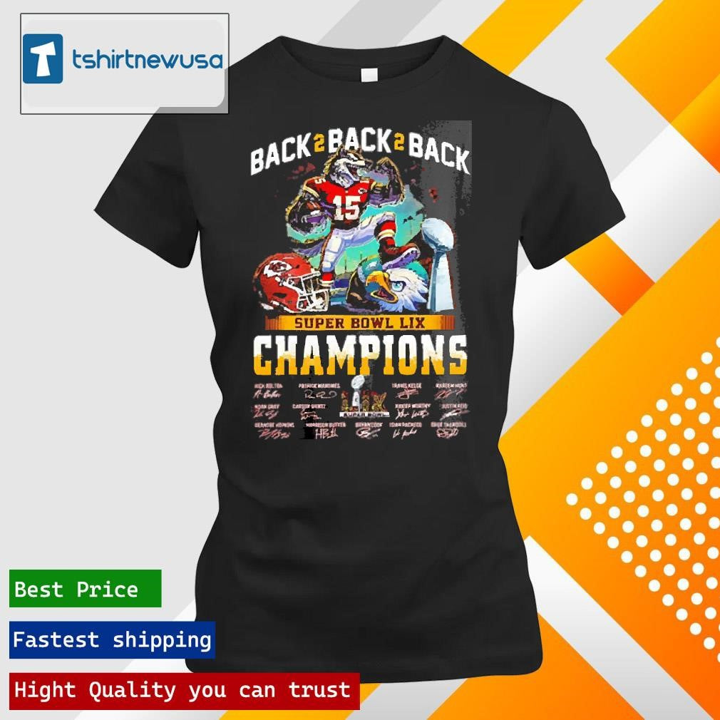 Top Kansas City Chiefs Back 2 Back 2 Back Super Bowl Champions 2025 T Shirt